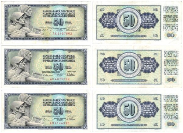 YUGOSLAVIA 50 dinara / various dates / various grades / banknotes lot / 3 pcs.