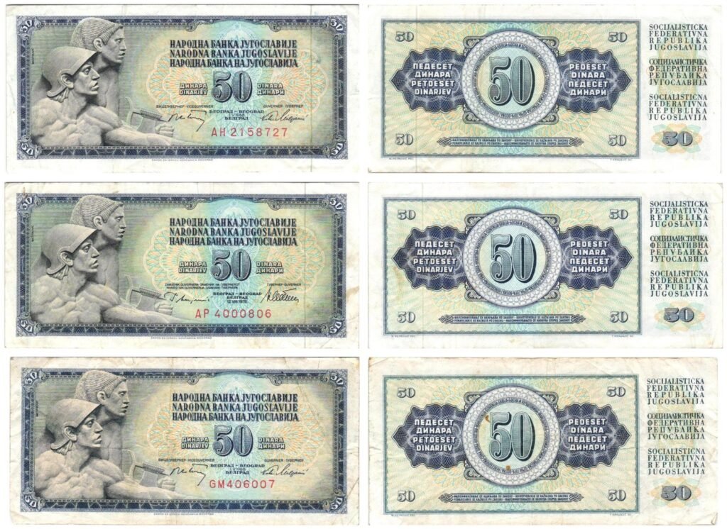 YUGOSLAVIA 50 dinara / various dates / various grades / banknotes lot / 3 pcs.