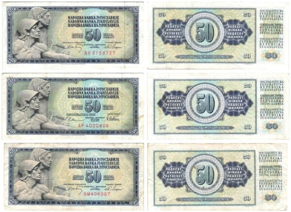YUGOSLAVIA 50 dinara / various dates / various grades / banknotes lot / 3 pcs.
