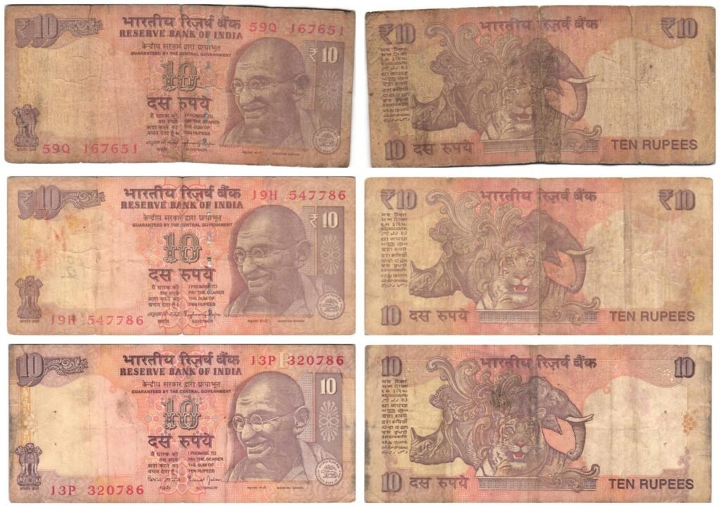 INDIA 10 rupees ND / lower grades / banknotes lot / 3 pcs.