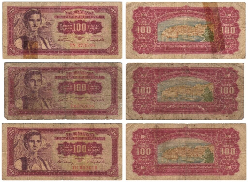 YUGOSLAVIA 100 dinara 1955 / lower grades / banknotes lot / 3 pcs.