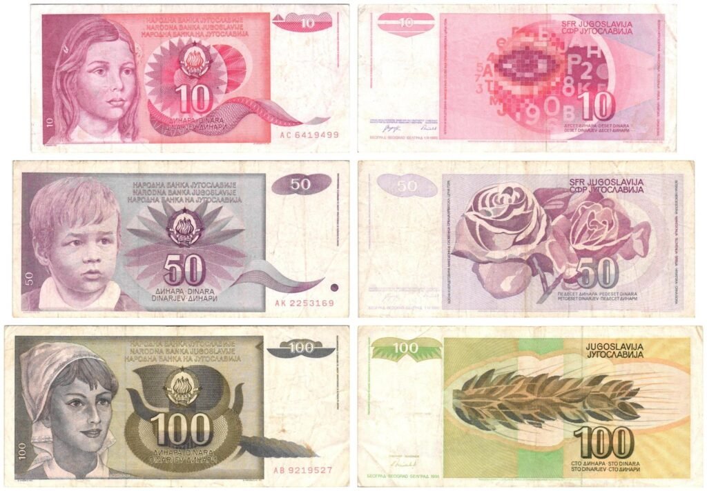 YUGOSLAVIA 10, 50, 100 dinara / various dates / various grades / banknotes lot / 3 pcs.