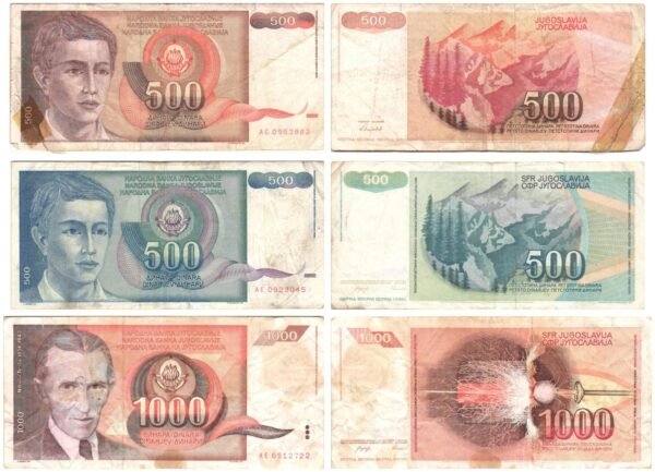 YUGOSLAVIA 500, 1000 dinara / various dates / lower grades / banknotes lot / 3 pcs.