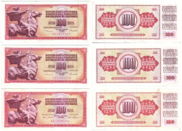 YUGOSLAVIA 100 dinara / various dates / / banknotes lot / 3 pcs.