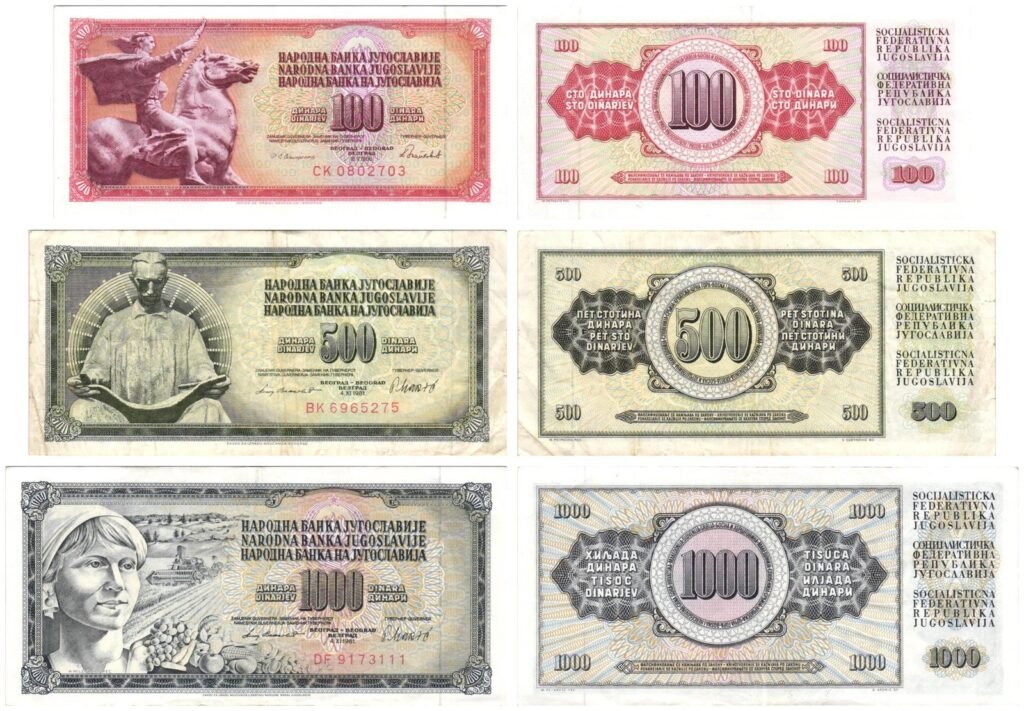 YUGOSLAVIA 100, 500, 1000 dinara / banknotes lot / 3 pcs.