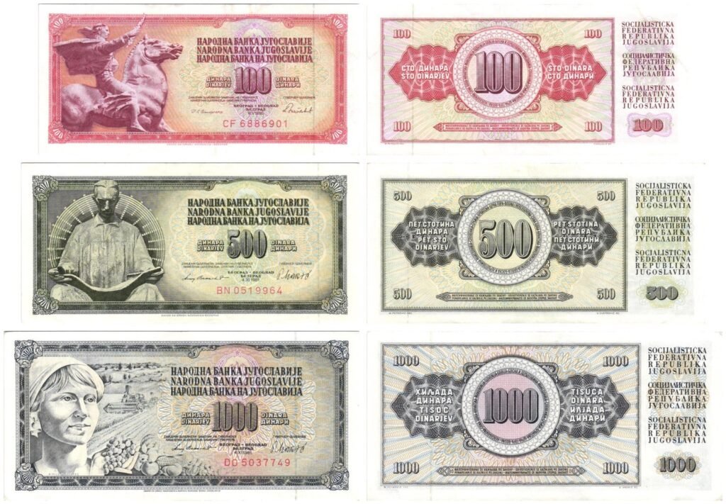YUGOSLAVIA 100, 500, 1000 dinara / banknotes lot / 3 pcs.