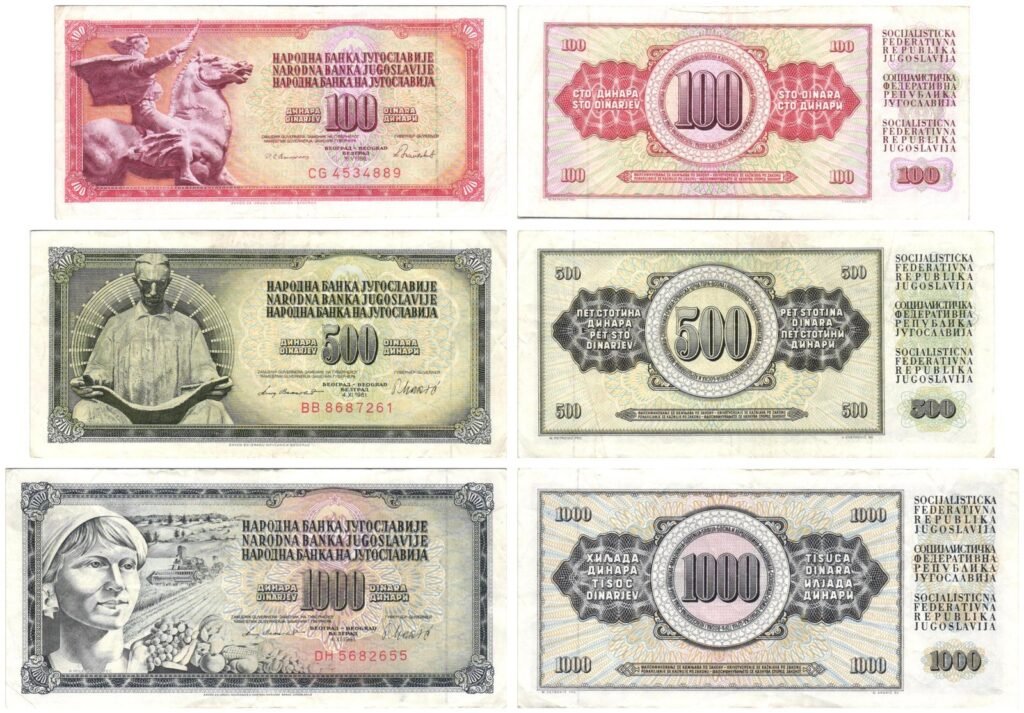 YUGOSLAVIA 100, 500, 1000 dinara / banknotes lot / 3 pcs.