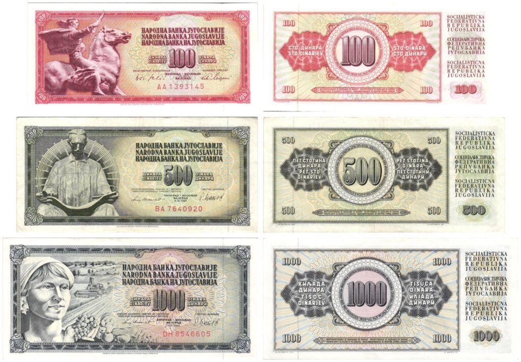 YUGOSLAVIA 100, 500, 1000 dinara / banknotes lot / 3 pcs.