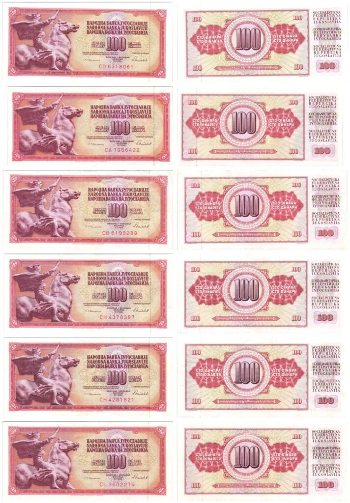 YUGOSLAVIA 100 dinara / banknotes lot / 6 pcs.