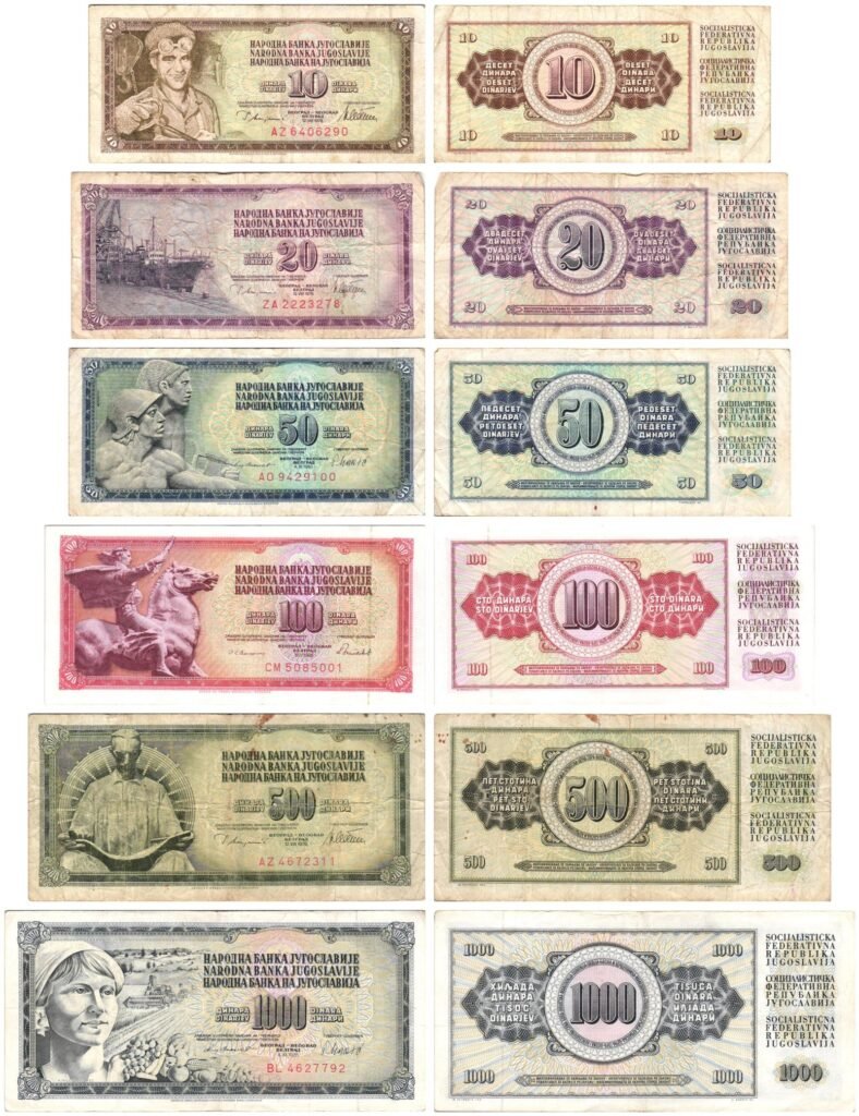 YUGOSLAVIA 10, 20, 50, 100, 500, 1000 dinara / banknotes lot / 6 pcs.
