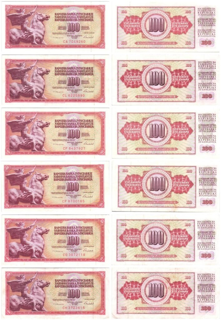YUGOSLAVIA 100 dinara / banknotes lot / 6 pcs.