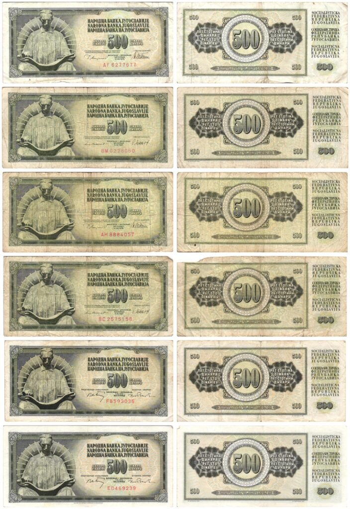 YUGOSLAVIA 500 dinara various dates / Nikola Tesla / banknotes lot / 6 pcs.