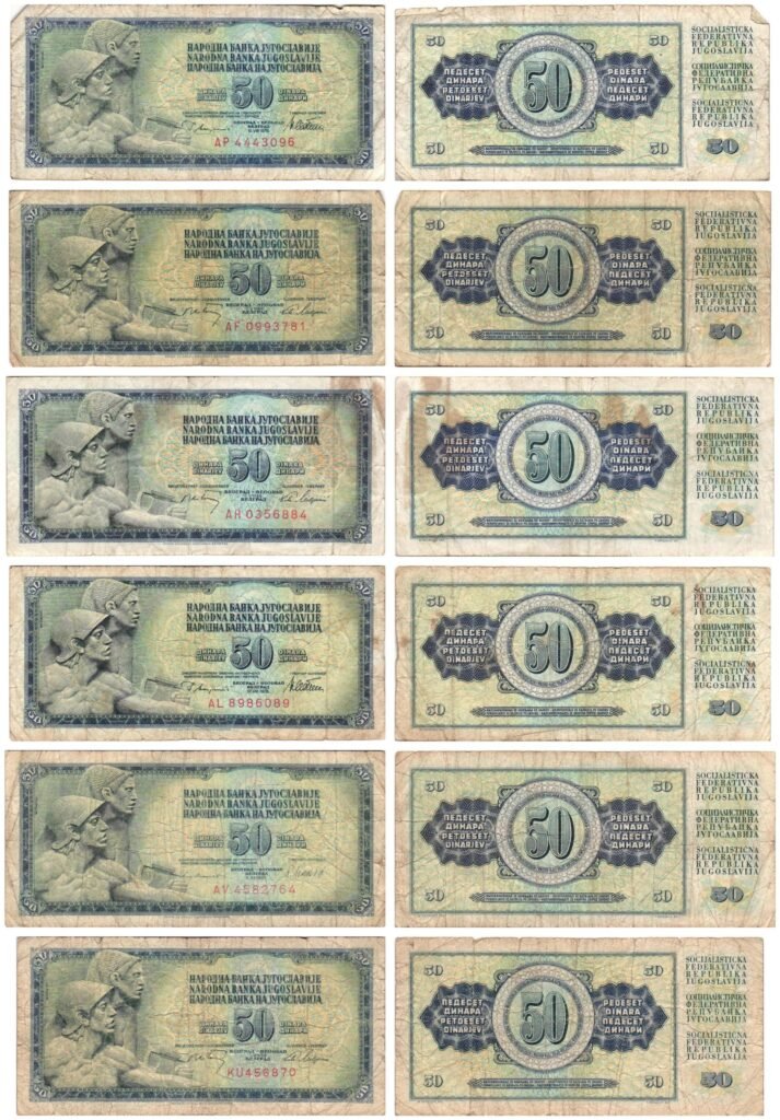 YUGOSLAVIA 50 dinara various dates / banknotes lot / 6 pcs.