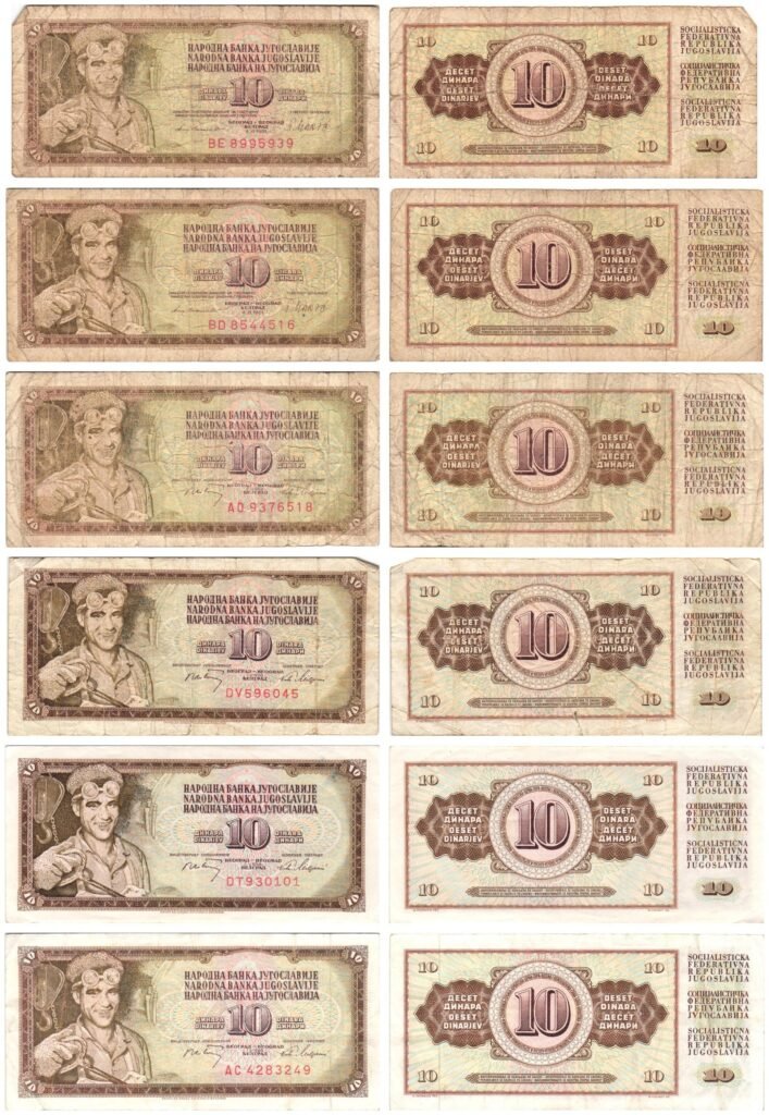 YUGOSLAVIA 10 dinara various dates / banknotes lot / 6 pcs.