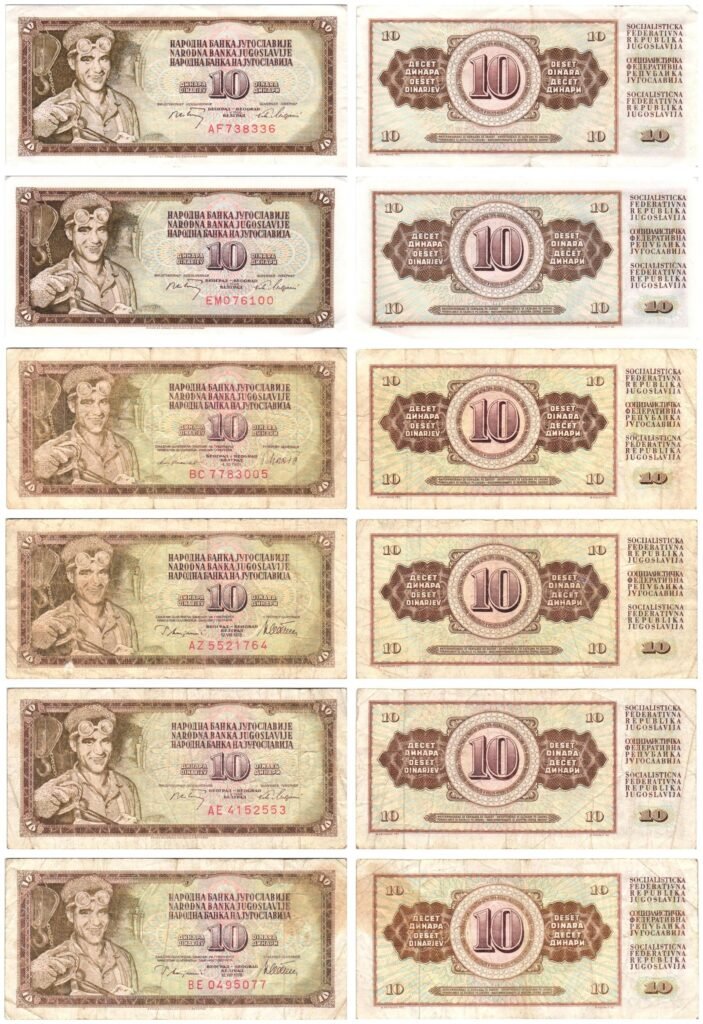 YUGOSLAVIA 10 dinara various dates / banknotes lot / 6 pcs.