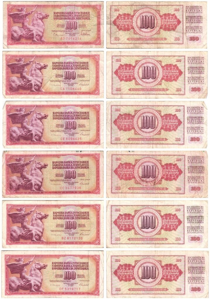 YUGOSLAVIA 100 dinara various dates / banknotes lot / 6 pcs.