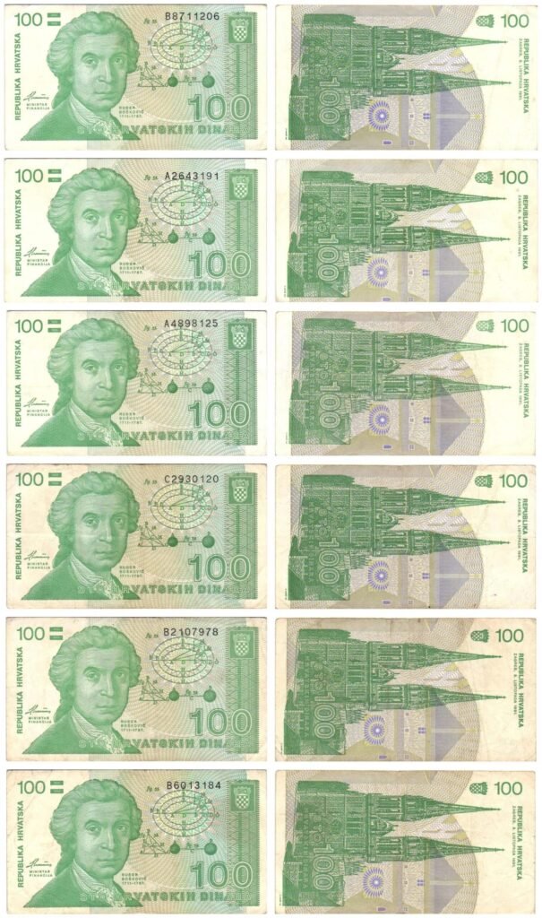 CROATIA 100 hrvatskih dinara 1991 / banknotes lot / 6 pcs.