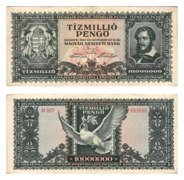 HUNGARY 10 million pengo 1945 VF