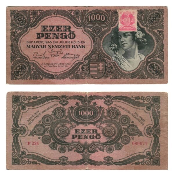 HUNGARY 1000 pengo 1945 / With MNB stamp / VF