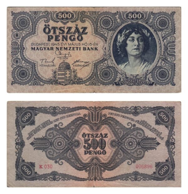 HUNGARY 500 pengo 1945 VF