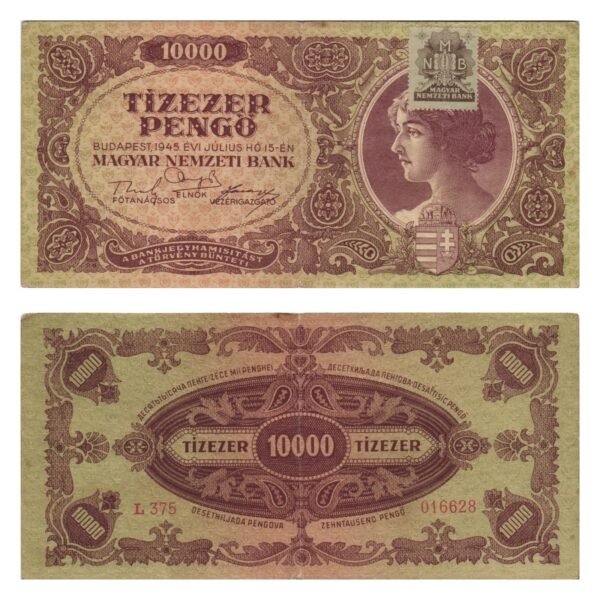 HUNGARY 10000 pengo 1945 / With MNB stamp / VF