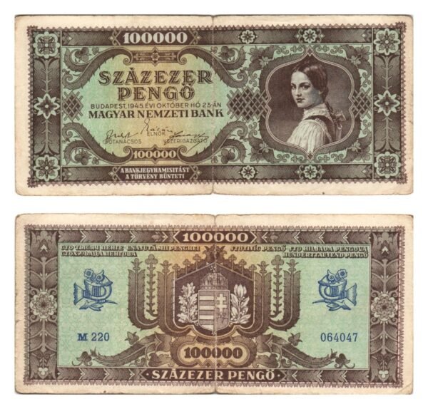HUNGARY 100000 pengo 1945 VF