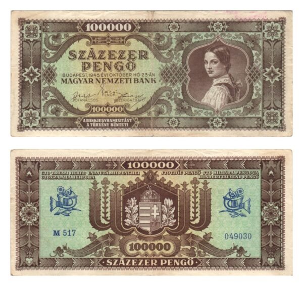 HUNGARY 100000 pengo 1945 VF