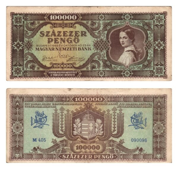 HUNGARY 100000 pengo 1945 VF