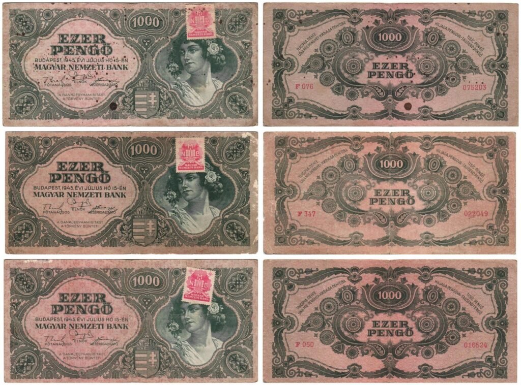HUNGARY 1000 pengo 1945 / with NMB stamp / banknotes lot / 3 pcs.
