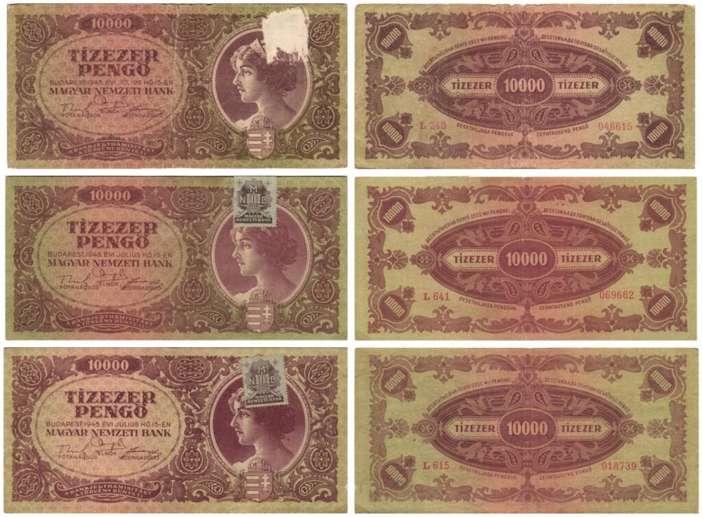 HUNGARY 10000 pengo 1945 / with NMB stamp / banknotes lot / 3 pcs.