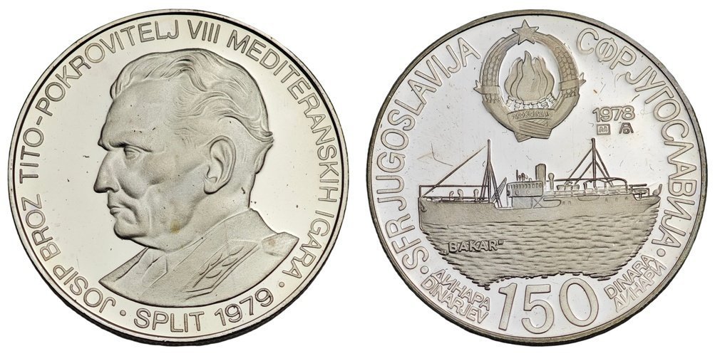 JUGOSLAVIJA 150 dinara 1978. / VIII Mediteranske igre - Split 1979. / Srebro / Proof