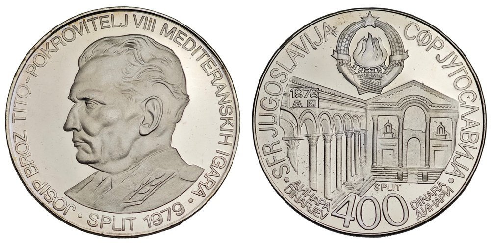 JUGOSLAVIJA 400 dinara 1978. / VIII. Mediteranske igre - Split 1979. / Srebro / Proof