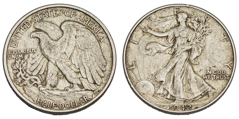 UNITED STATES OF AMERICA 1/2 dollar 1942 / Silver Walking Liberty VF