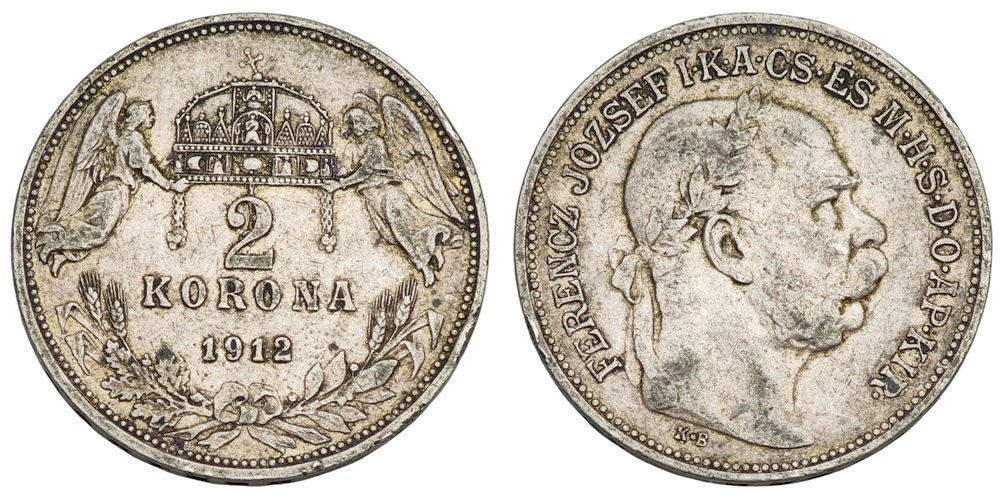 MAĐARSKA 2 korona 1912. / Franjo Josip I. / Srebro / VF