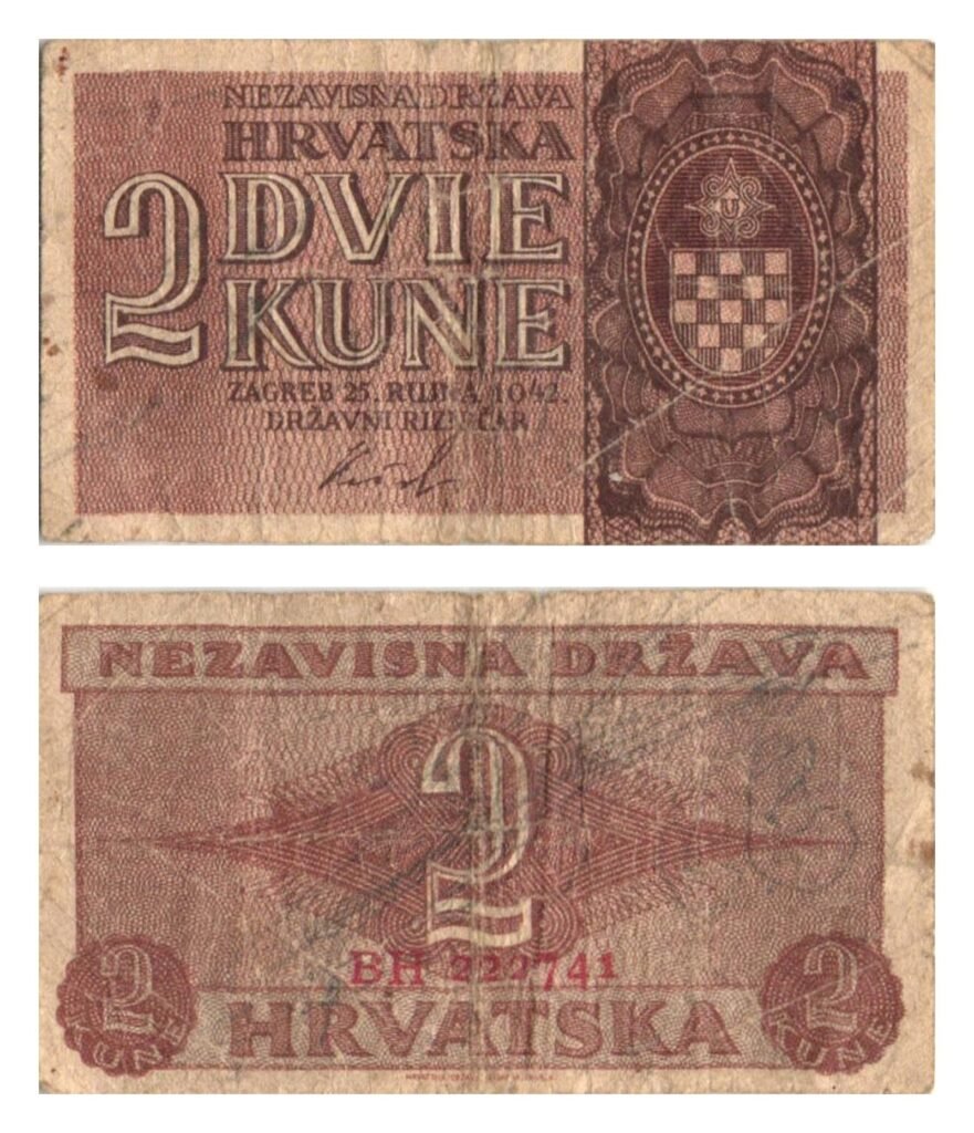 CROACIA 2 kune 1942 / 2 letras / 2ª G.M. Ustacha aliado de Alemania Italia / MBC-