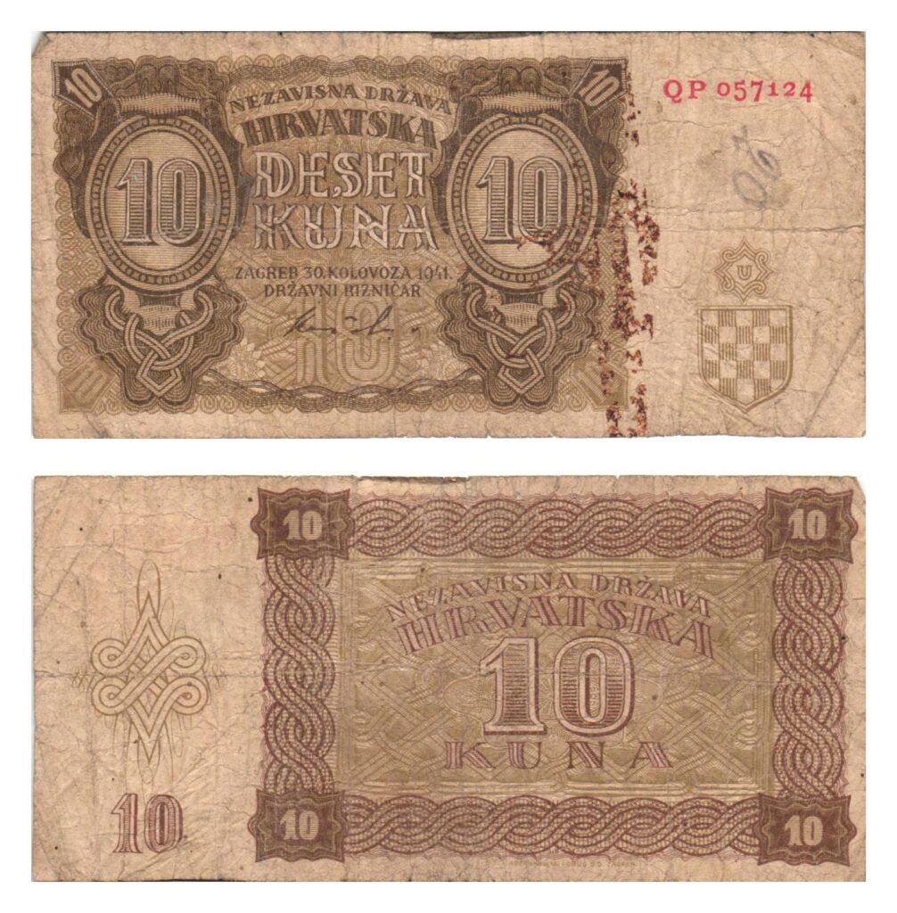 CROACIA 10 kunas 1941 / 2 letras / Aliado de la Alemania y la Italia Ustacha de la Segunda Guerra Mundial / F