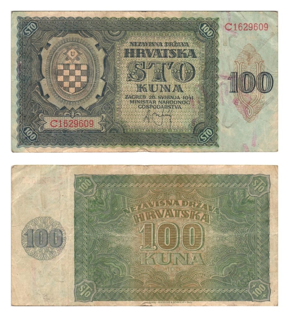 CROACIA 100 kunas 1941 / Segunda Guerra Mundial Ustacha Alemania Italia aliado / MBC