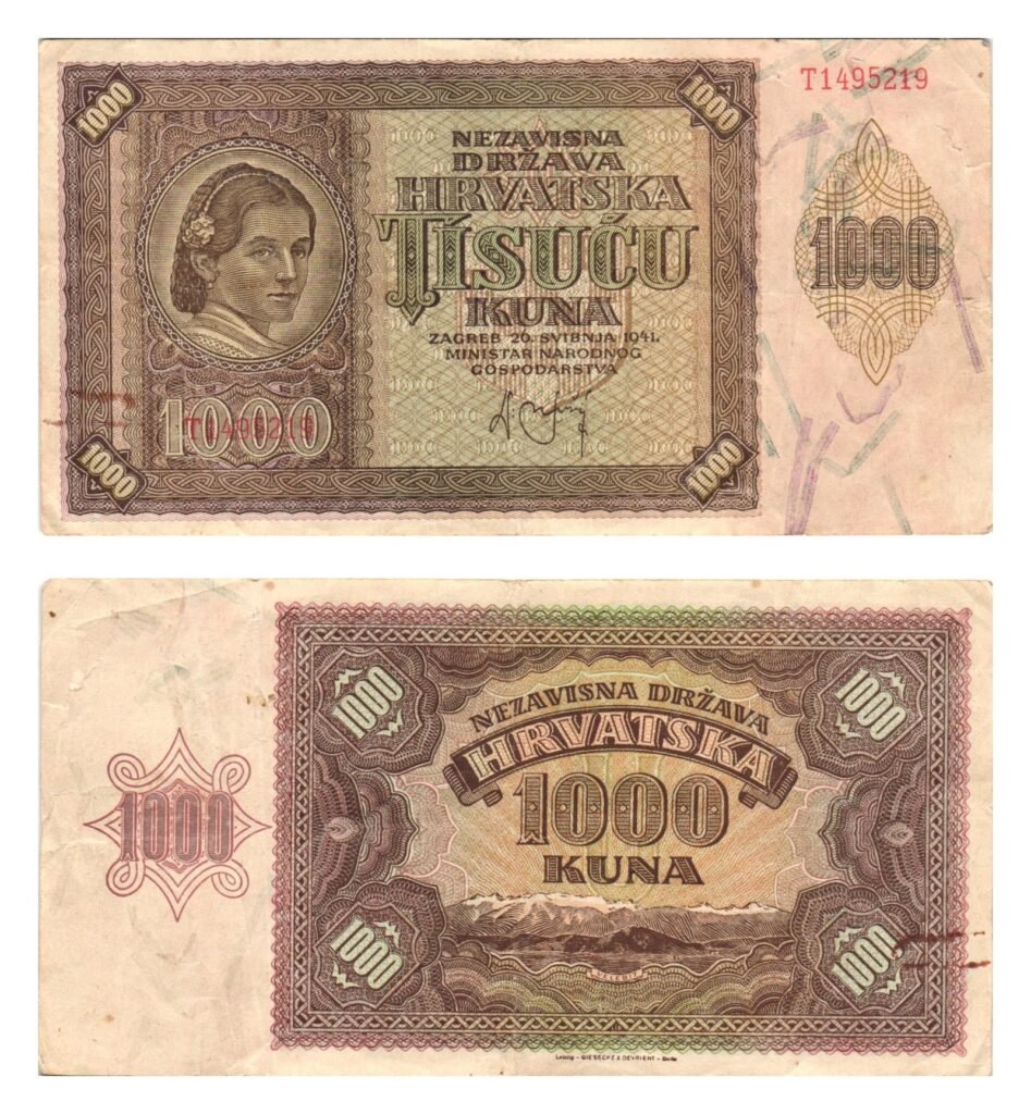 CROACIA 1000 kuna 1941 / Segunda Guerra Mundial Ustaša Alemania Italia aliado / MB
