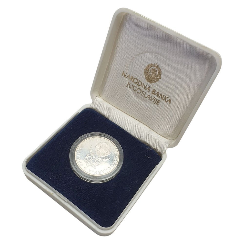 YUGOSLAVIA 1000 dinara 1981 / 40th Anniversary of Revolution / in case / Silver / Proof