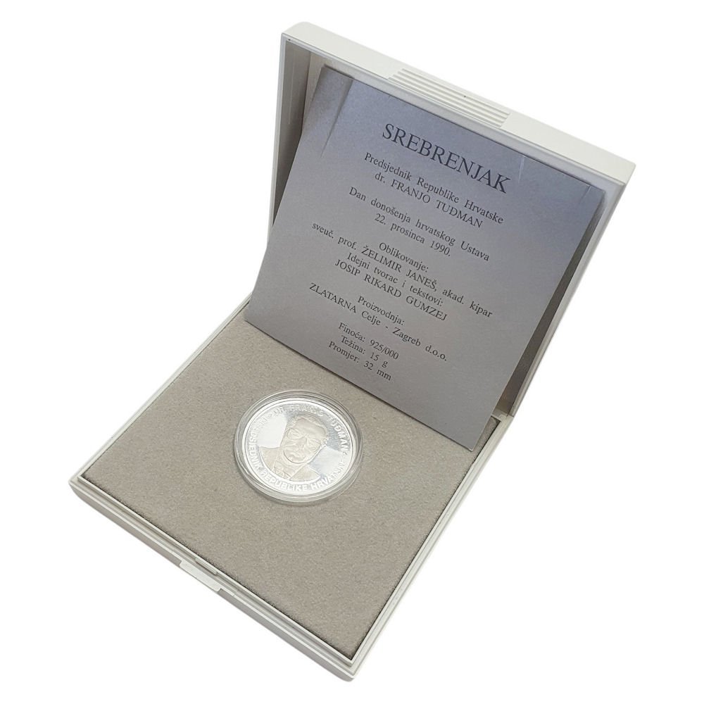 CROATIA Dr. Franjo Tuđman / 1990 / Constitution of the Republic of Croatia / 15 g / .925 / Silver medal / in case Proof