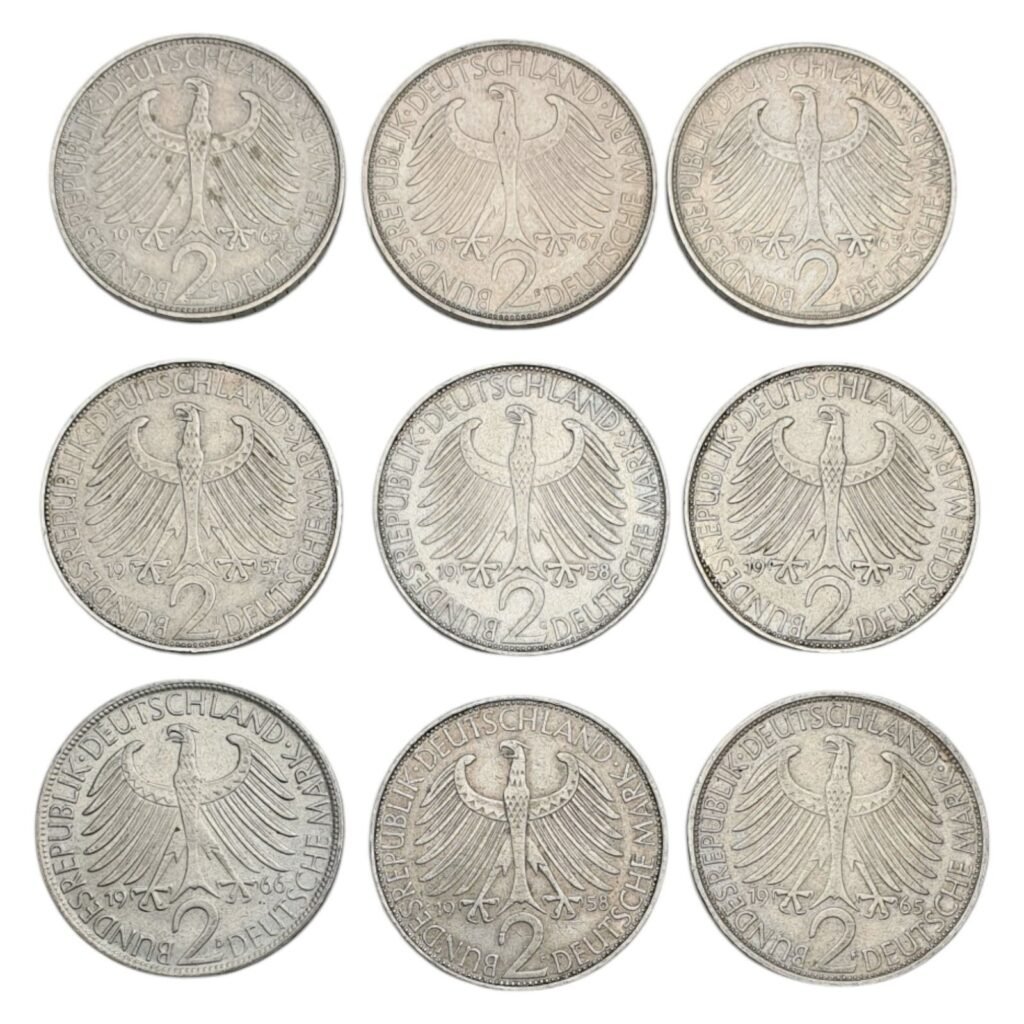 GERMANY 2 deutsche mark Max Planck / 9 pcs. coins lot