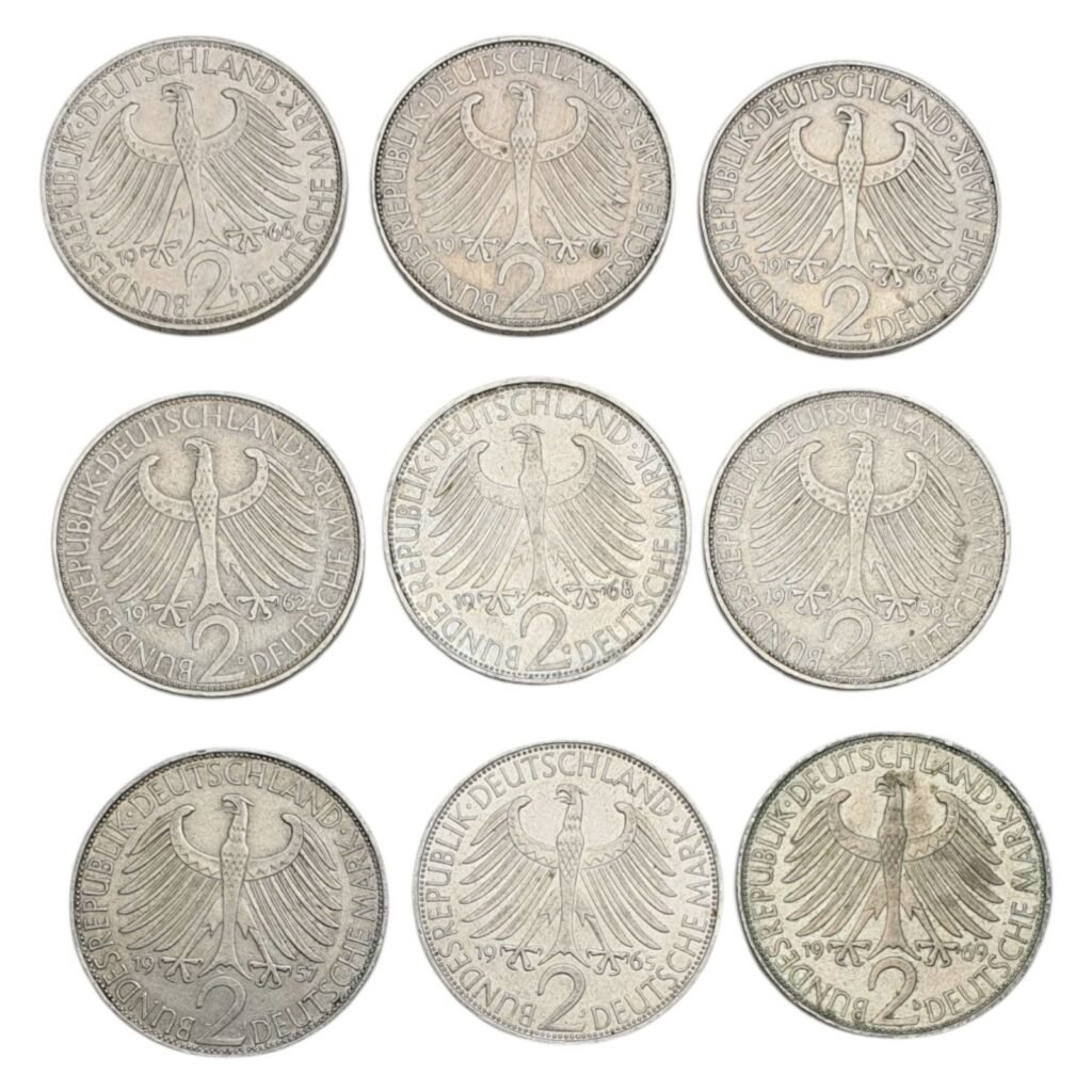 GERMANY 2 deutsche mark Max Planck / 9 pcs. coins lot