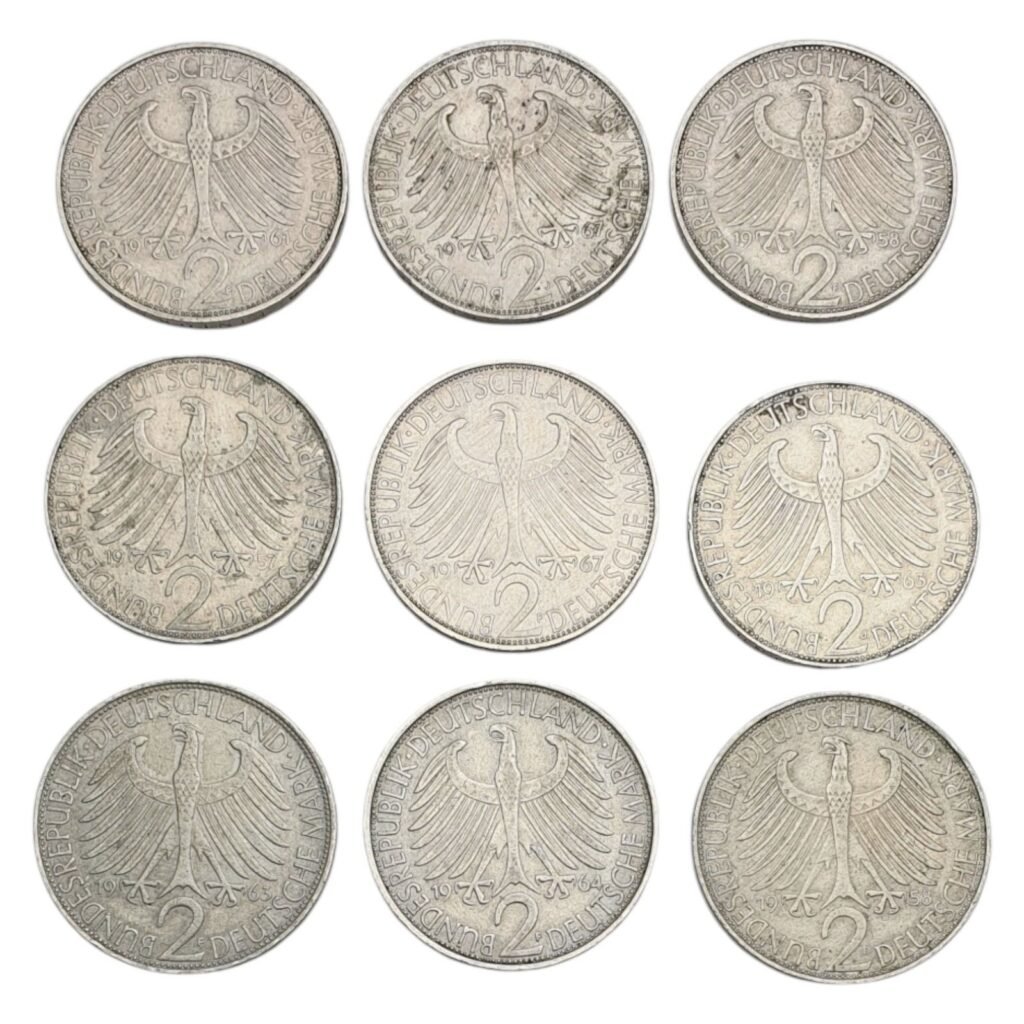 GERMANY 2 deutsche mark Max Planck / 9 pcs. coins lot
