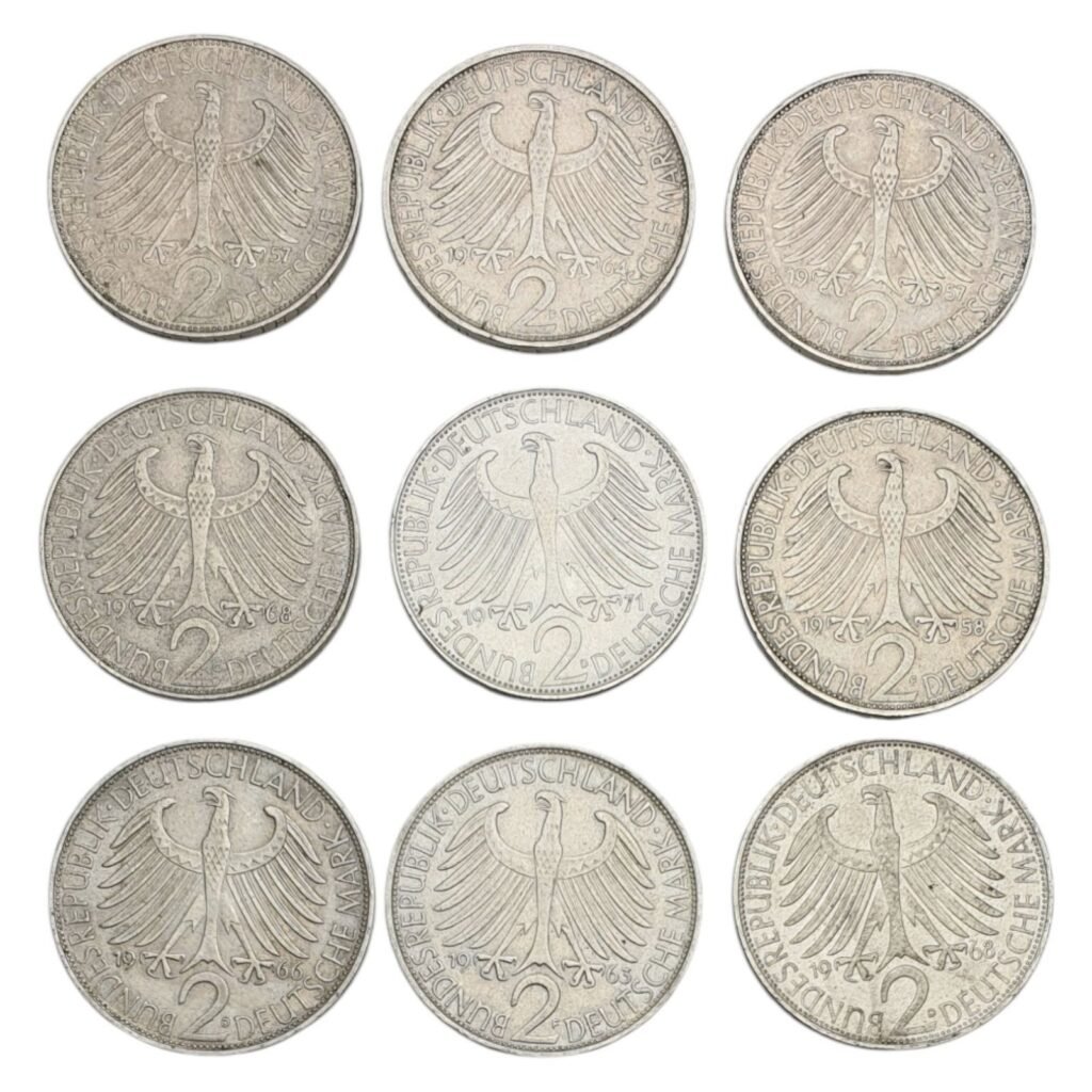 GERMANY 2 deutsche mark Max Planck / 9 pcs. coins lot