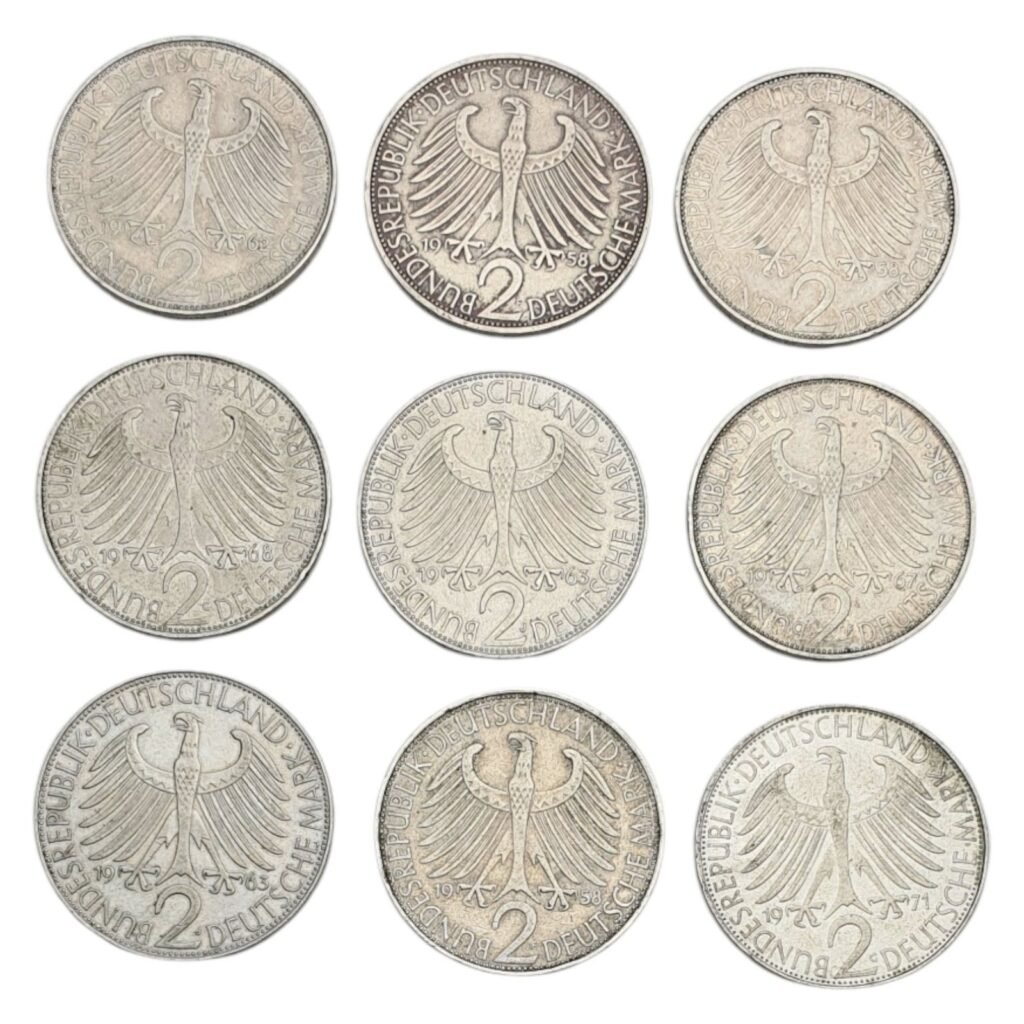 GERMANY 2 deutsche mark Max Planck / 9 pcs. coins lot