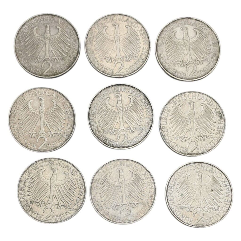 GERMANY 2 deutsche mark Max Planck / 9 pcs. coins lot