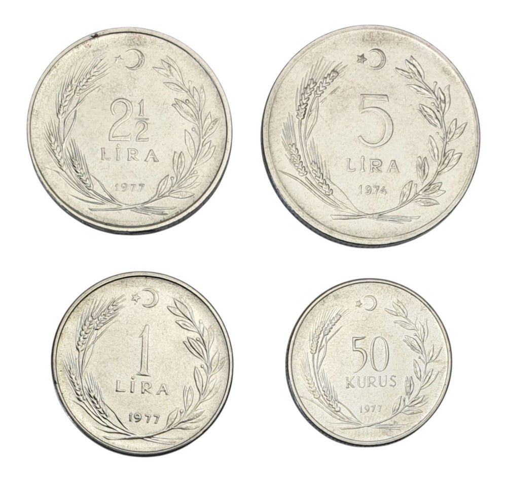 TURKEY 50 kurus, 1, 2½ and 5 lira / 1974/1977 / 4 pcs. coins lot