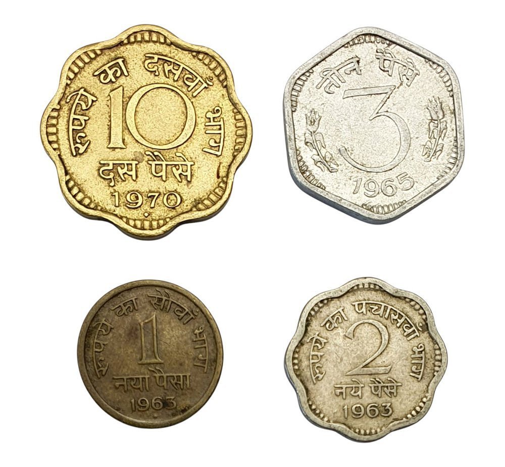 INDIA 1, 2, 3 and 10 paise / 4 pcs. coins lot