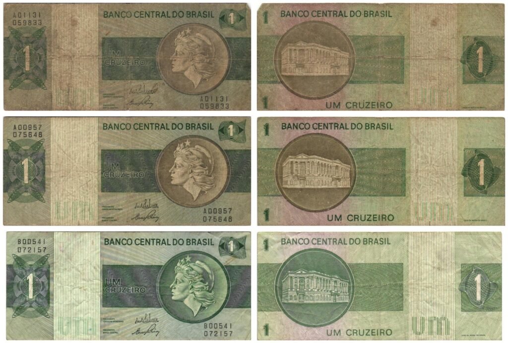 lote de 3 billetes de 1 cruzeiro de Brasil.