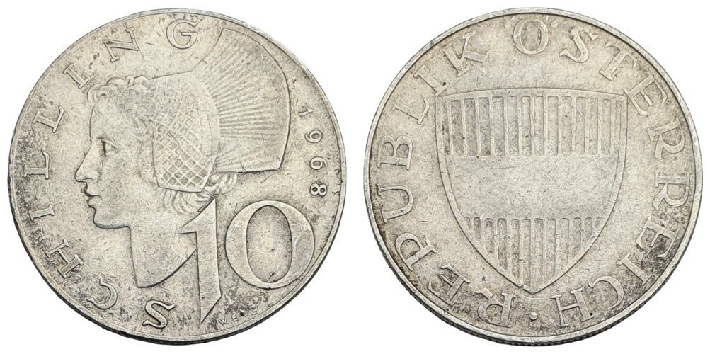 AUSTRIA 10 šilinga 1968 / Srebro